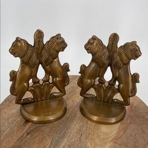 Vintage Regal Solid Brass Lion/Standing Lion Bookends
